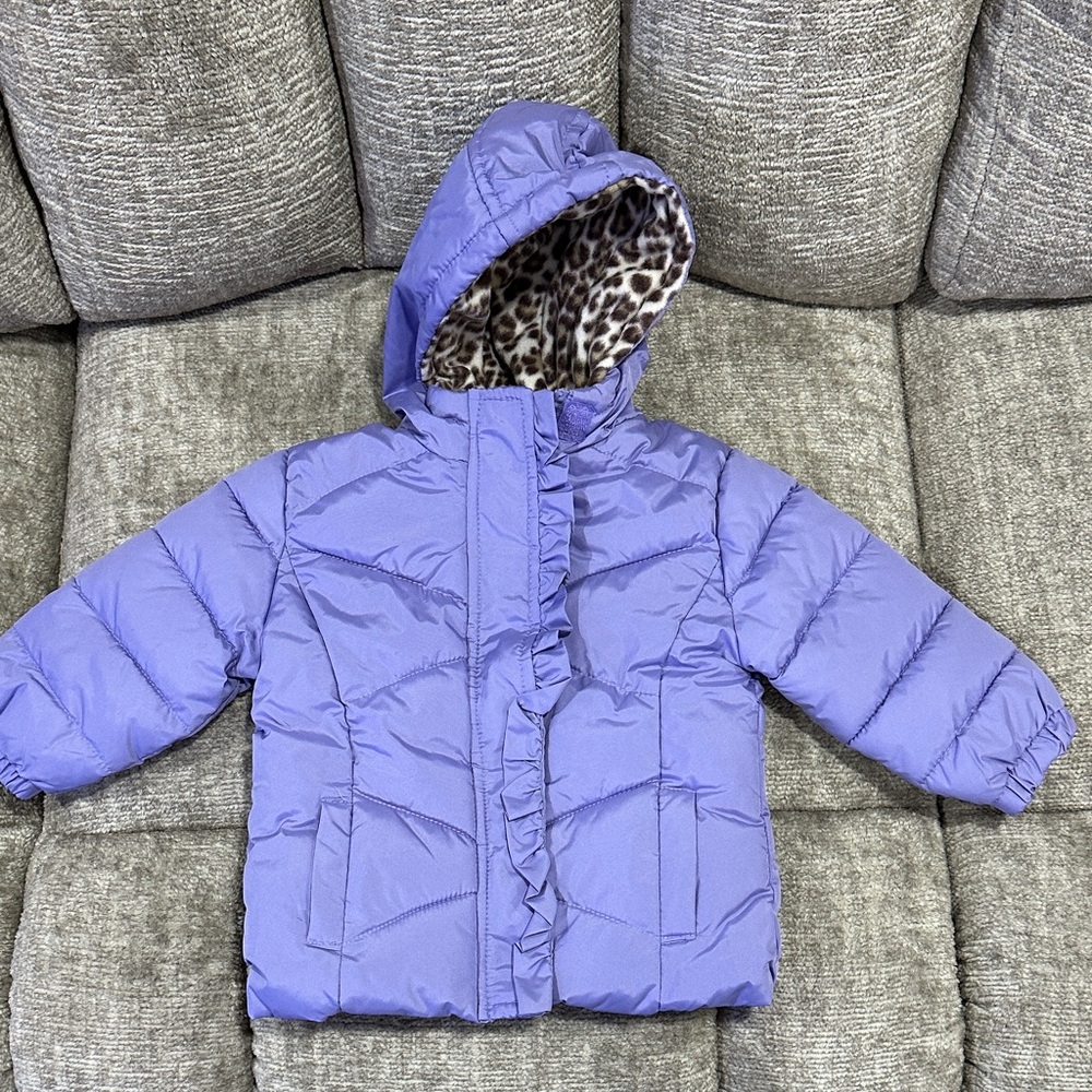Pink Platinum Purple Puffer Jacket with Leopard Print Lining